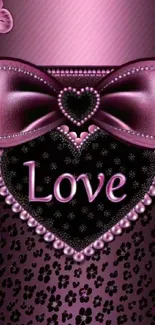 Purple heart and bow love wallpaper with floral accents.