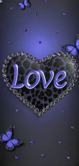 Elegant wallpaper with a purple heart and butterflies.