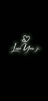 Black wallpaper with 'Love You Ji' in glowing script and heart design.