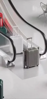 Colorful luggage on a sleek escalator.