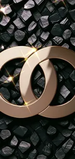 Gold luxury logo on black textured background.