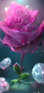 Magical rose with glowing crystals wallpaper.