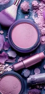 Elegant pink makeup accessories on display.