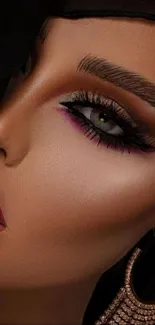 Close-up portrait with glamorous makeup and dramatic eye design.