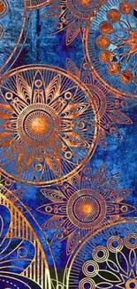Intricate mandala design on blue background.