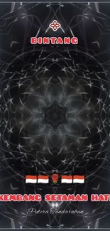 Elegant dark mandala phone wallpaper with intricate geometric design.