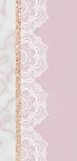 Elegant marble and lace phone wallpaper with rose gold and pink tones.