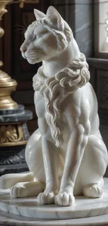 Elegant marble cat statue in a luxurious setting.