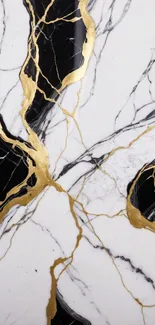 Black and white marble with golden veins wallpaper.