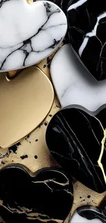 Elegant gold and marble heart shaped design wallpaper.