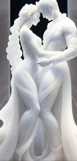 Marble statue of a couple embracing, elegance and romance in art.