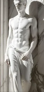 Elegant marble statue set against a textured background, ideal for mobile wallpaper.