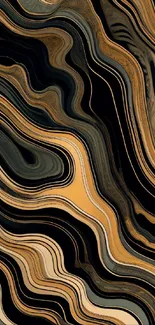 Abstract marble wallpaper with swirling dark gold patterns.