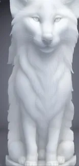 Stylized marble wolf statue in gray tones with intricate details.