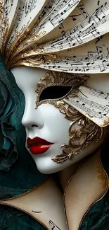 Intricate masquerade mask with musical accents and elegant design.