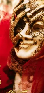 Intricate ornate mask with red veil mobile wallpaper.