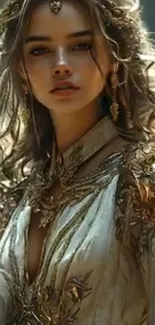 Elegant medieval portrait with golden attire.