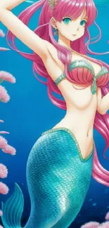 Illustration of a vibrant mermaid against a blue ocean backdrop.