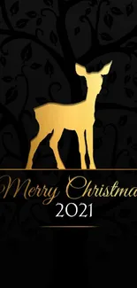 Elegant Christmas 2021 wallpaper with golden reindeer.