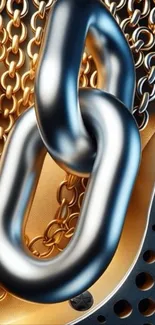 Metal chain design with silver and gold hues.