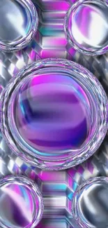 Metallic abstract wallpaper with purple hues and circular reflections.