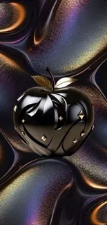 Elegant metallic apple with abstract dark background.