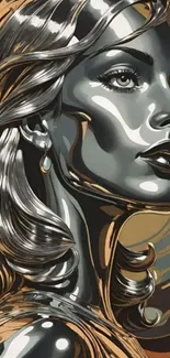 Elegant metallic art of a woman with glossy finish.