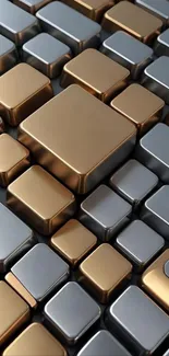 Gold and silver metallic blocks forming an abstract 3D pattern.