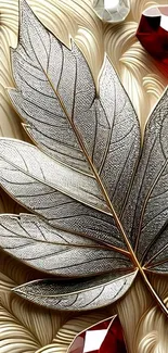 Intricate metallic leaf with gemstones