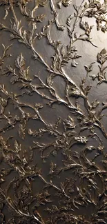 Elegant dark metallic wallpaper with intricate floral patterns.