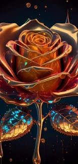 Elegant metallic rose with vibrant hues on a dark background wallpaper.