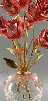 Metallic red roses in an elegant clear vase.