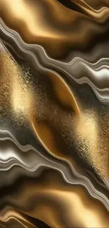 Abstract golden and bronze waves wallpaper