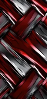 Red and silver metallic weave wallpaper with sleek design.
