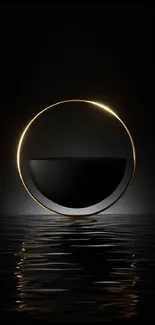 Minimalist circle design with gold accent over dark background.