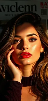 Elegant portrait of a model with bold makeup and soft lighting.