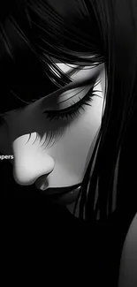 Monochrome anime portrait in black and white.