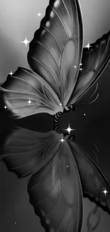 Monochrome butterfly art with reflection.