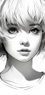 Artistic grayscale portrait of a woman in minimalist style.