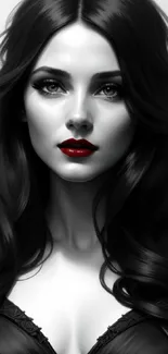 Monochrome portrait with red lips.