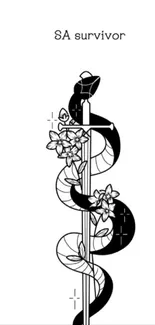 Monochrome snake and flower design wallpaper.