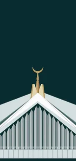 Elegant mosque illustration with teal and gold hues in a minimalist style.