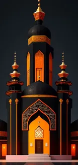 Elegant orange and black mosque mobile wallpaper.