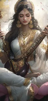 Elegant goddess with musical instrument