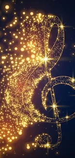 Golden sparkling musical notes on a dark background wallpaper.