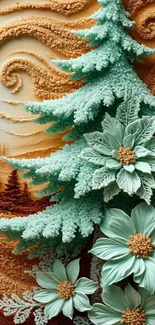 Elegant nature artwork with floral and tree patterns.