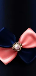 Navy blue and pink satin bow mobile wallpaper.