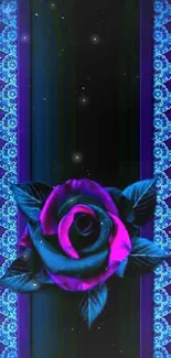 Neon blue rose with lace pattern wallpaper.