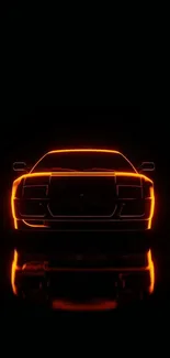 Neon orange car silhouette on dark background for wallpaper.