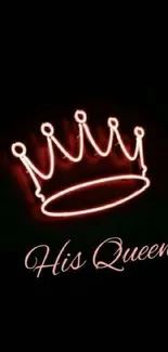 Neon crown with 'His Queen' text on black background.